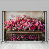 Aperturee - Aperturee Rural Wall Bright Pink Flower Pots Photo Backdrop